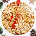 Christmas Straw Xmas Gold Ornament (Round Filigree) Front