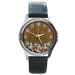 Christmas Snowmen Rustic Snow Round Metal Watch by Nexatart