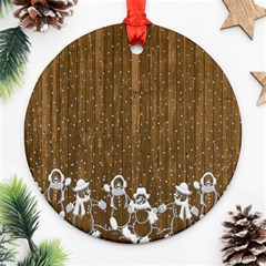 Christmas Snowmen Rustic Snow Ornament (round) by Nexatart