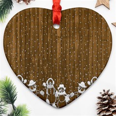 Christmas Snowmen Rustic Snow Ornament (heart) by Nexatart