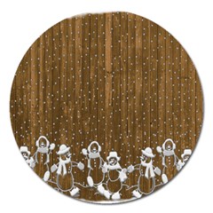 Christmas Snowmen Rustic Snow Magnet 5  (round) by Nexatart