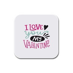 I Love You My Valentine (white) Our Two Hearts Pattern (white) Rubber Square Coaster (4 Pack)  by FashionFling