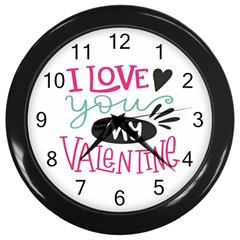 I Love You My Valentine (white) Our Two Hearts Pattern (white) Wall Clocks (black) by FashionFling