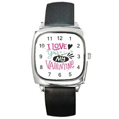 I Love You My Valentine (white) Our Two Hearts Pattern (white) Square Metal Watch