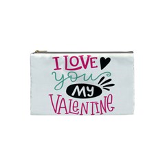 I Love You My Valentine (white) Our Two Hearts Pattern (white) Cosmetic Bag (small)  by FashionFling