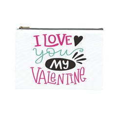 I Love You My Valentine (white) Our Two Hearts Pattern (white) Cosmetic Bag (Large) 