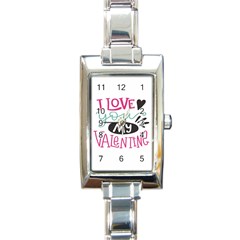 I Love You My Valentine (white) Our Two Hearts Pattern (white) Rectangle Italian Charm Watch by FashionFling