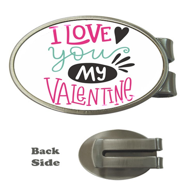 I Love You My Valentine (white) Our Two Hearts Pattern (white) Money Clips (Oval) 