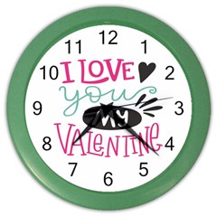 I Love You My Valentine (white) Our Two Hearts Pattern (white) Color Wall Clocks by FashionFling