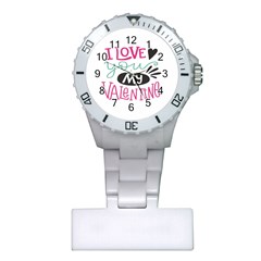 I Love You My Valentine (white) Our Two Hearts Pattern (white) Plastic Nurses Watch by FashionFling