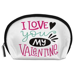 I Love You My Valentine (white) Our Two Hearts Pattern (white) Accessory Pouches (large)  by FashionFling