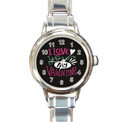  I Love You My Valentine / Our Two Hearts Pattern (black) Round Italian Charm Watch by FashionFling