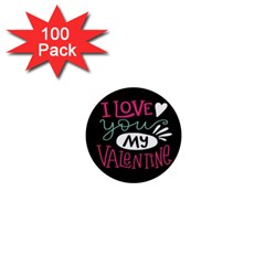  I Love You My Valentine / Our Two Hearts Pattern (black) 1  Mini Buttons (100 Pack)  by FashionFling