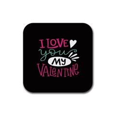  I Love You My Valentine / Our Two Hearts Pattern (black) Rubber Coaster (square)  by FashionFling