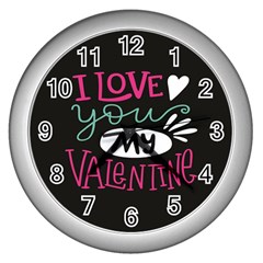  I Love You My Valentine / Our Two Hearts Pattern (black) Wall Clocks (silver)  by FashionFling