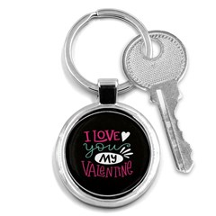  I Love You My Valentine / Our Two Hearts Pattern (black) Key Chains (round)  by FashionFling