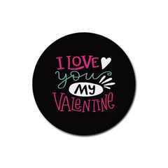  I Love You My Valentine / Our Two Hearts Pattern (black) Rubber Coaster (round)  by FashionFling