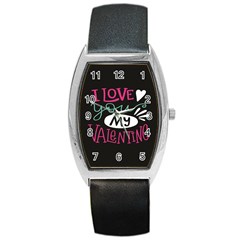  I Love You My Valentine / Our Two Hearts Pattern (black) Barrel Style Metal Watch by FashionFling