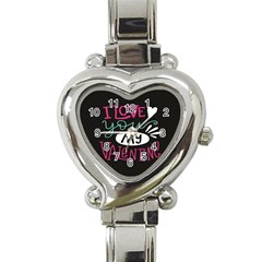  I Love You My Valentine / Our Two Hearts Pattern (black) Heart Italian Charm Watch by FashionFling