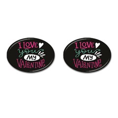  I Love You My Valentine / Our Two Hearts Pattern (black) Cufflinks (oval) by FashionFling