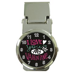  I Love You My Valentine / Our Two Hearts Pattern (black) Money Clip Watches by FashionFling