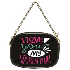  I Love You My Valentine / Our Two Hearts Pattern (black) Chain Purses (one Side)  by FashionFling