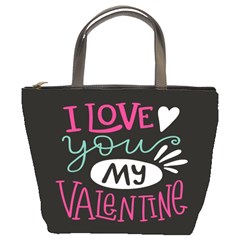  I Love You My Valentine / Our Two Hearts Pattern (black) Bucket Bags by FashionFling