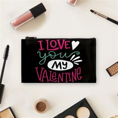  I Love You My Valentine / Our Two Hearts Pattern (black) Cosmetic Bag (small)  by FashionFling