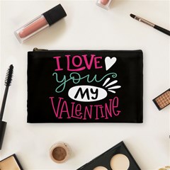  I Love You My Valentine / Our Two Hearts Pattern (black) Cosmetic Bag (medium)  by FashionFling