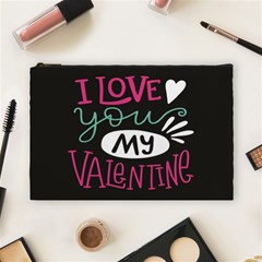  I Love You My Valentine / Our Two Hearts Pattern (black) Cosmetic Bag (large)  by FashionFling