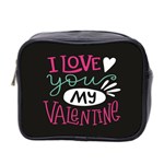  I Love You My Valentine / Our Two Hearts Pattern (black) Mini Toiletries Bag 2-Side Front