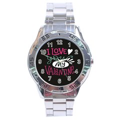  I Love You My Valentine / Our Two Hearts Pattern (black) Stainless Steel Analogue Watch by FashionFling