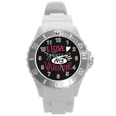  I Love You My Valentine / Our Two Hearts Pattern (black) Round Plastic Sport Watch (l) by FashionFling