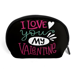  I Love You My Valentine / Our Two Hearts Pattern (black) Accessory Pouches (large)  by FashionFling