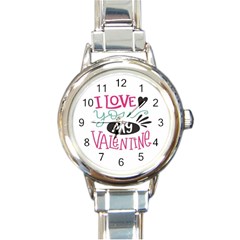 I Love You My Valentine / Our Two Hearts Pattern (white) Round Italian Charm Watch by FashionFling