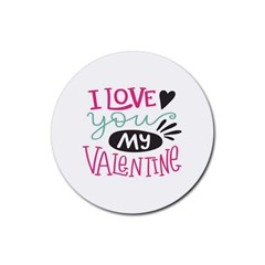 I Love You My Valentine / Our Two Hearts Pattern (white) Rubber Round Coaster (4 pack) 