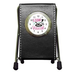 I Love You My Valentine / Our Two Hearts Pattern (white) Pen Holder Desk Clocks