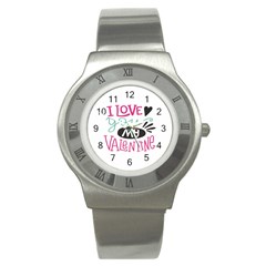 I Love You My Valentine / Our Two Hearts Pattern (white) Stainless Steel Watch