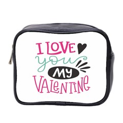 I Love You My Valentine / Our Two Hearts Pattern (white) Mini Toiletries Bag 2-Side