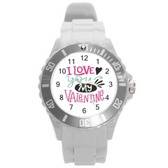 I Love You My Valentine / Our Two Hearts Pattern (white) Round Plastic Sport Watch (L)