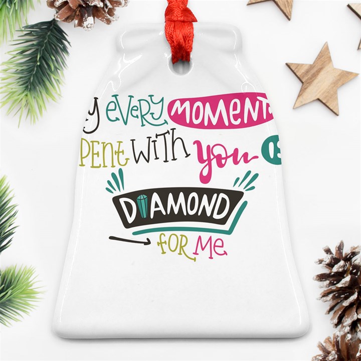 My Every Moment Spent With You Is Diamond To Me / Diamonds Hearts Lips Pattern (white) Bell Ornament (Two Sides)