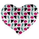 My Every Moment Spent With You Is Diamond To Me / Diamonds Hearts Lips Pattern (white) Large 19  Premium Heart Shape Cushions Back