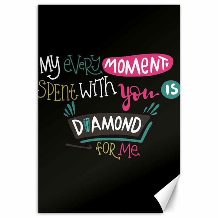 My Every Moment Spent With You Is Diamond To Me / Diamonds Hearts Lips Pattern (black) Canvas 12  x 18  