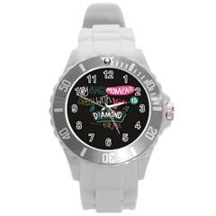 My Every Moment Spent With You Is Diamond To Me / Diamonds Hearts Lips Pattern (black) Round Plastic Sport Watch (l) by FashionFling