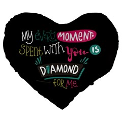 My Every Moment Spent With You Is Diamond To Me / Diamonds Hearts Lips Pattern (black) Large 19  Premium Heart Shape Cushions by FashionFling