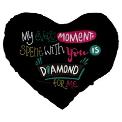 My Every Moment Spent With You Is Diamond To Me / Diamonds Hearts Lips Pattern (black) Large 19  Premium Flano Heart Shape Cushions by FashionFling