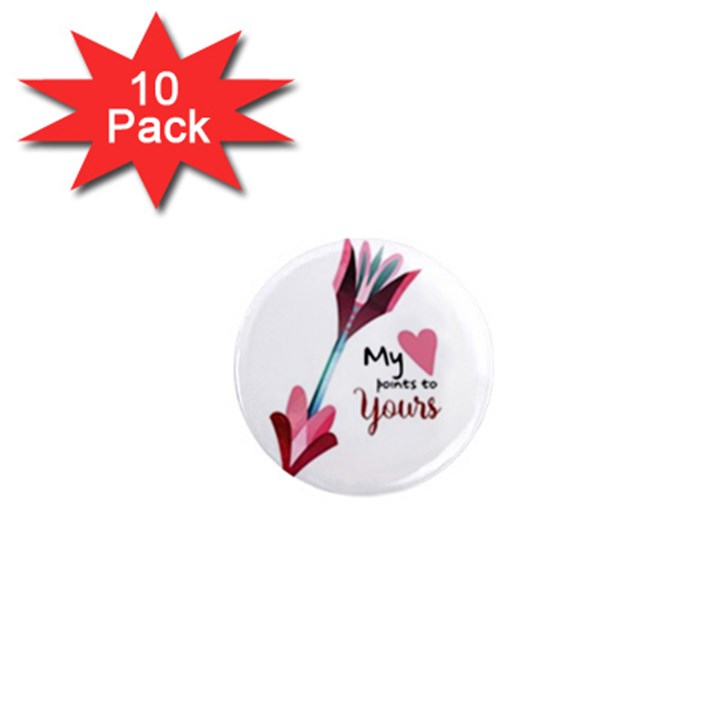 My Heart Points To Yours / Pink And Blue Cupid s Arrows (white) 1  Mini Magnet (10 pack) 