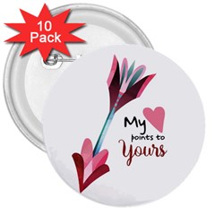 My Heart Points To Yours / Pink And Blue Cupid s Arrows (white) 3  Buttons (10 Pack)  by FashionFling