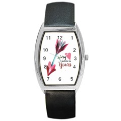 My Heart Points To Yours / Pink And Blue Cupid s Arrows (white) Barrel Style Metal Watch by FashionFling