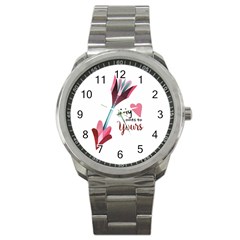 My Heart Points To Yours / Pink And Blue Cupid s Arrows (white) Sport Metal Watch by FashionFling